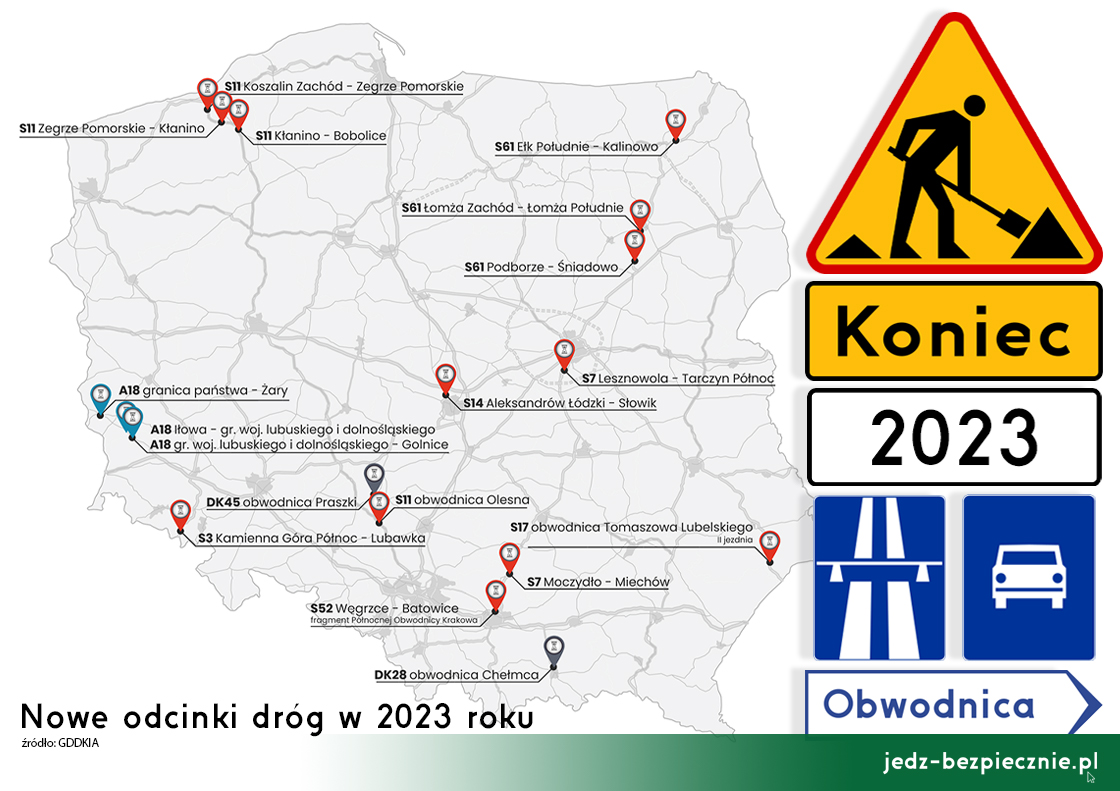 Polskie drogi - mapa odcinków dróg planowanych do oddania do ruchu w 2023 roku